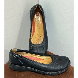 CLARKS UNSTRUCTURED FLATS WOMENS 8.5 M LOAFERS BLACK LEATHER SLIP ON COMFORT